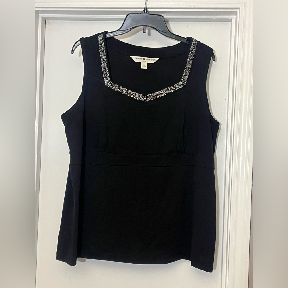 Tommy Hilfiger Black Top with Silver Embellished Neckline